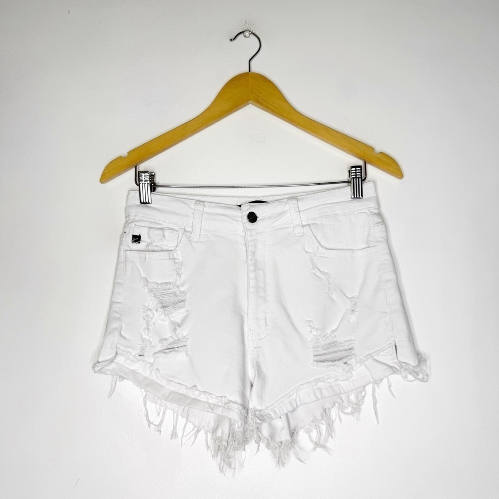 KANCAN White Distressed High Rise Denim Shorts Women’s Size 9 / 28 - Picture 2 of 7